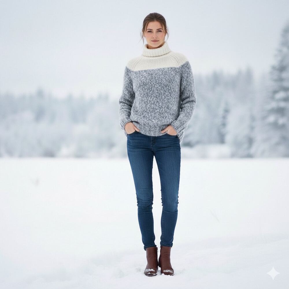 J.Crew Wool Alpaca Turtleneck Sweater XS Gray White Winter Soft Cozy Minimalist